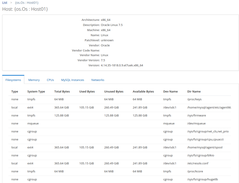 Example of the Host details view.