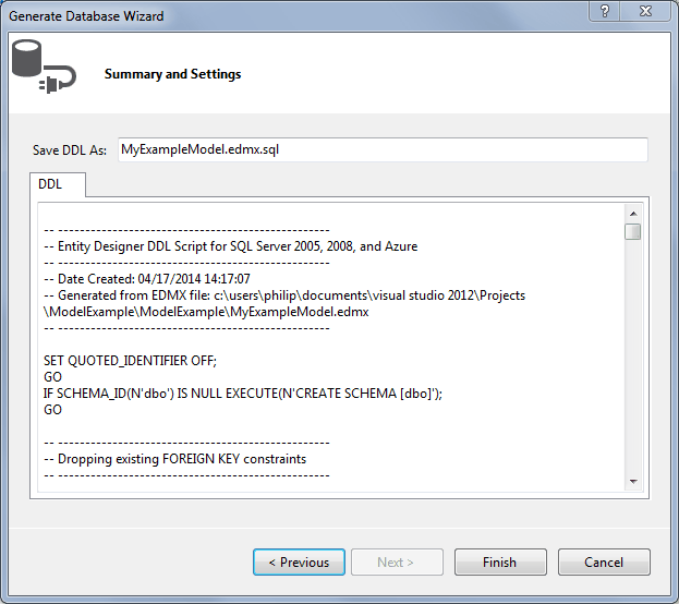 DDL T4 Template Macro - Generate Database Wizard