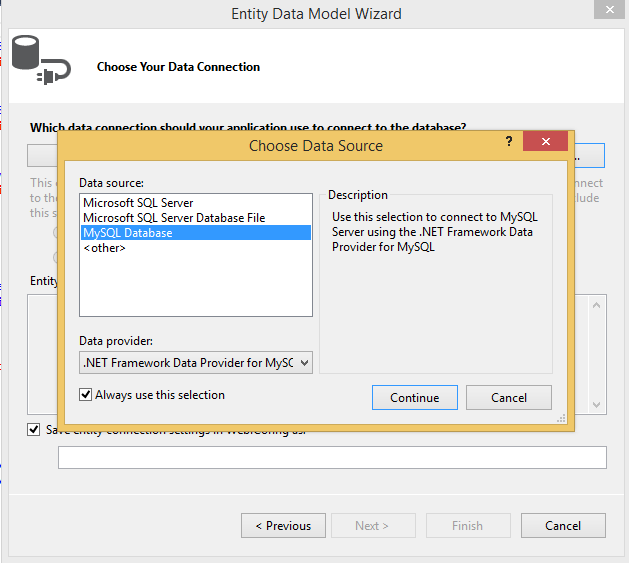 Creating a new MySQL connection