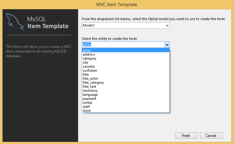MySQL MVC Item Template