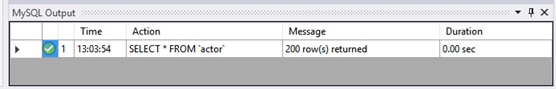 MySQL Output pane.