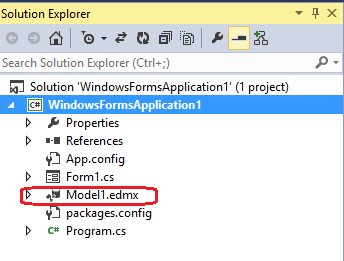 A MySQL Entity Framework model created in a Windows Form Application