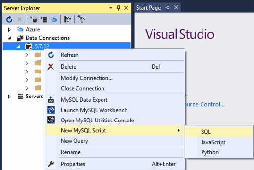 MySQL Toolbar: Create New Script