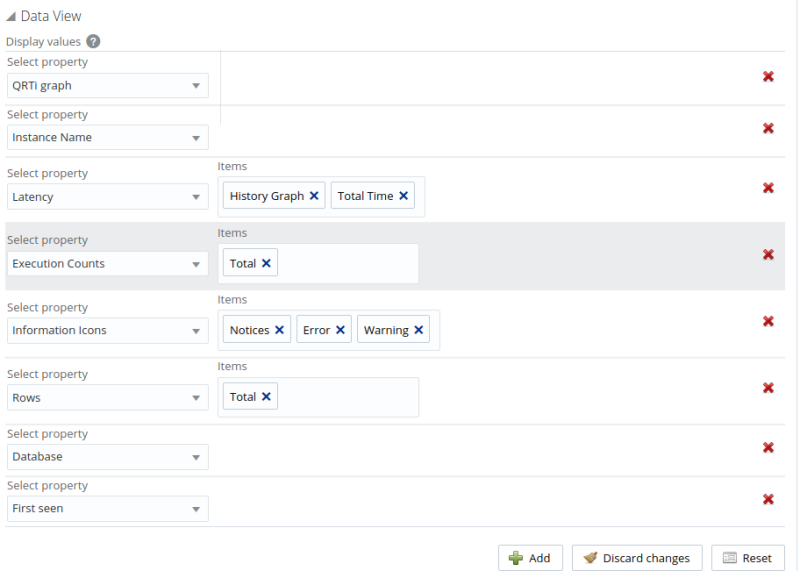 Example of the query analyzer data configuration view.