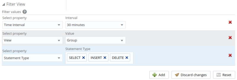 Example of the query analyzer filter configuration view.