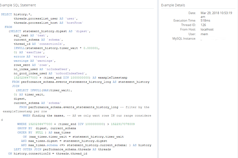 Example of the example statement and details frames.
