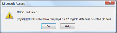 Shows the error described in the surrounding text of this figure for the
error containing the text "ODBC -- call failed" and "No database selected".