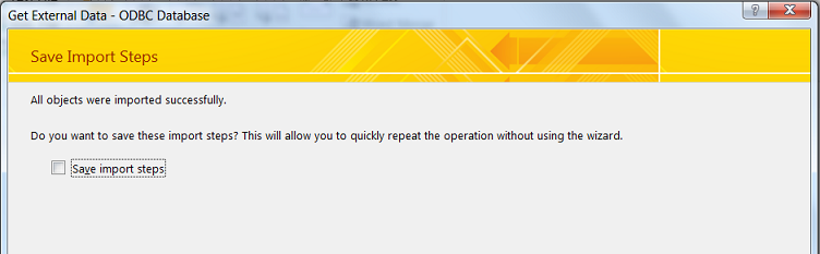 The Save Import Steps dialog shows a checkbox option titled
"Save import steps."