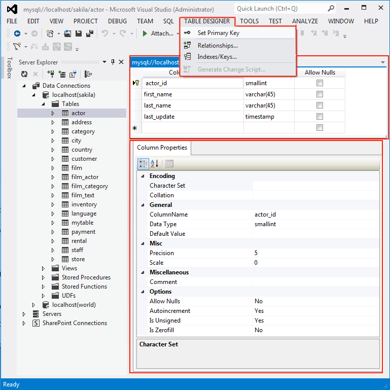 Column Properties Panel